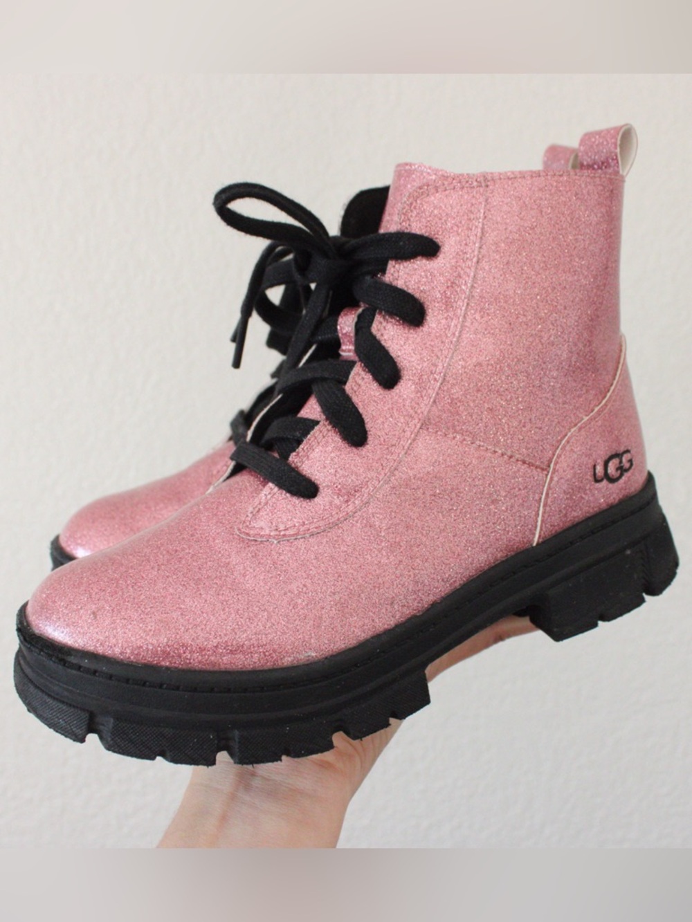 UGG Ashton Lace Up Pink Glitter Boots